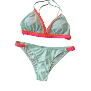 Bikini Women's Swimwear 2pc Size Small Mint Green & Coral